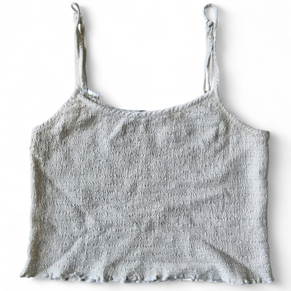 Brandy Melville Womens Cream Cropped Smocked Tank Top Ruched Ruffle Bow Small - Picture 2 of 9